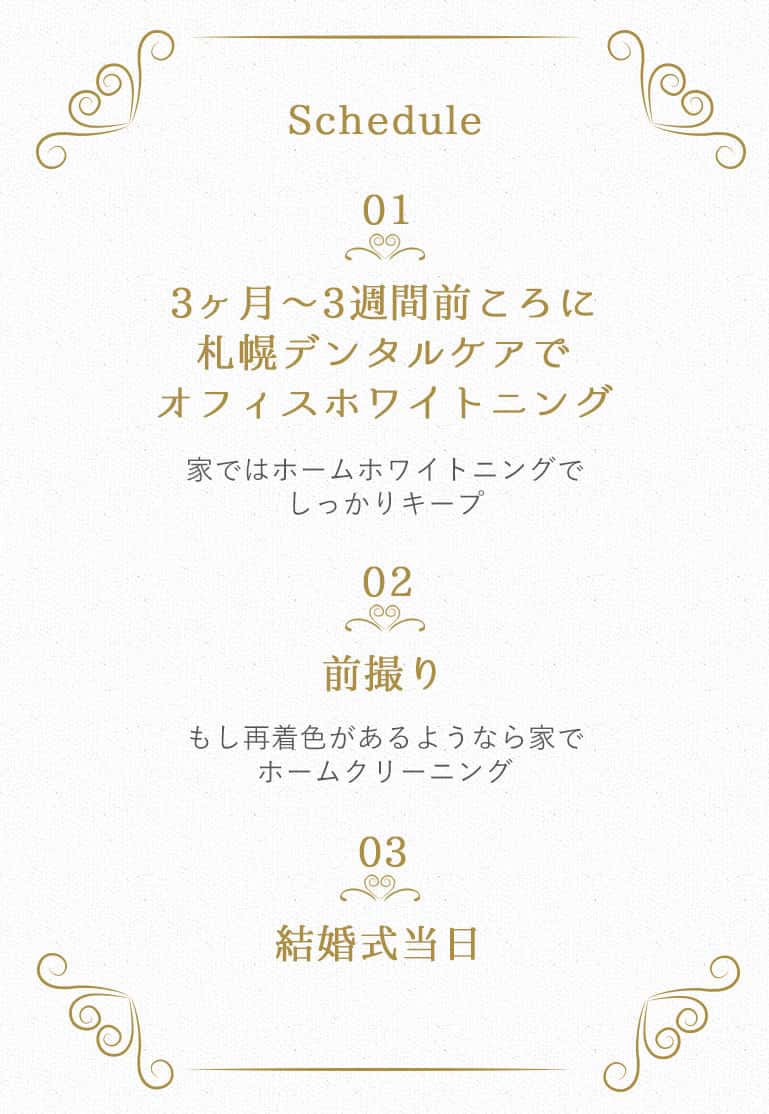 ブライダルエステホワイトニングのスケジュール